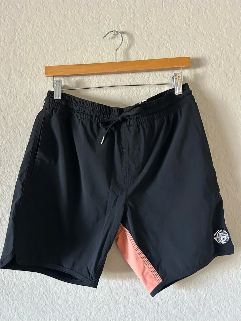 Volcom Black Board Shorts with Coral Rear Panel